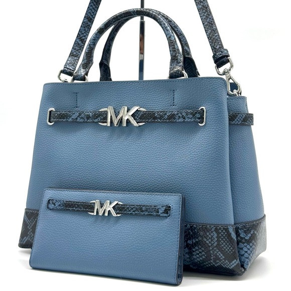 Michael Kors Large Reed Satchel Crossbody Bag & Matching Snap Wallet Denim - Picture 2 of 14